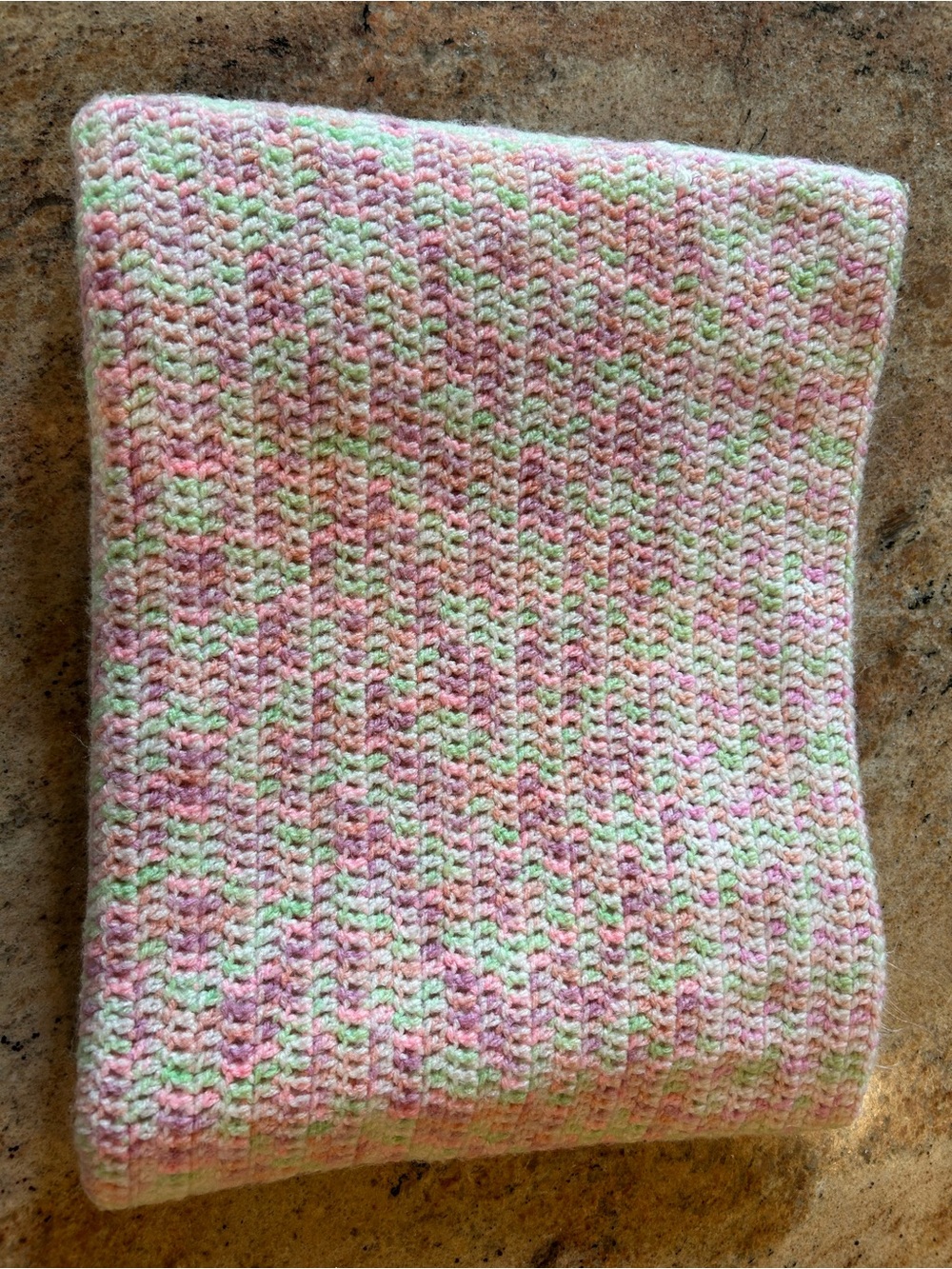 32”x45” Hand Crocheted Multicolor Pastel Pink Green Lavender Youth Blanket